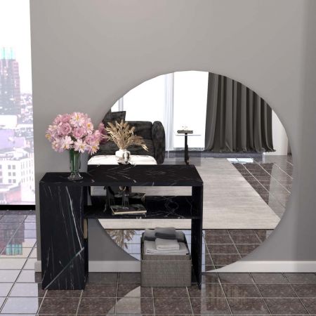 Tavolo console con specchio vivente in laminato di carta marmo nero - Tavolo console con specchio vivente in laminato di carta marmo nero